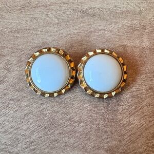 Vintage Robert Rose Milk Glass Clip on Earrings Classic Old Money Gold Tone